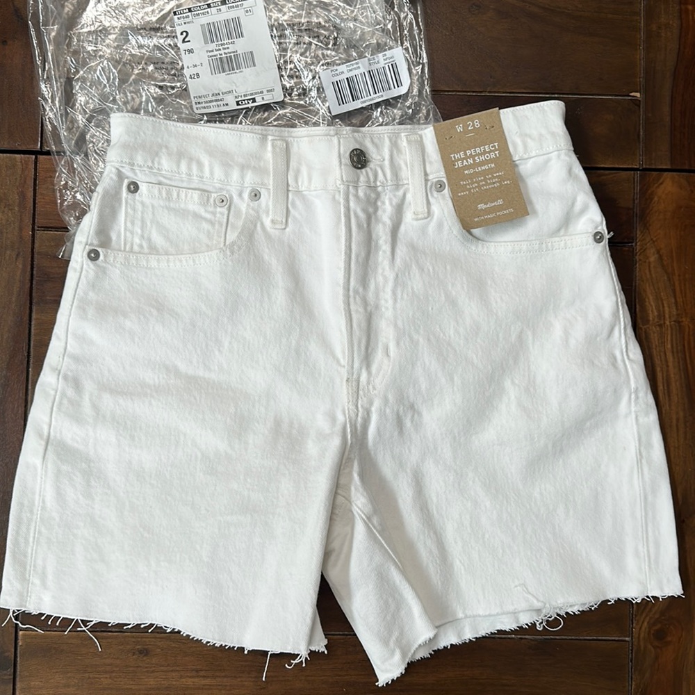 NWT Madewell Women's Perfect Jean Denim Shorts Mid Length White 28